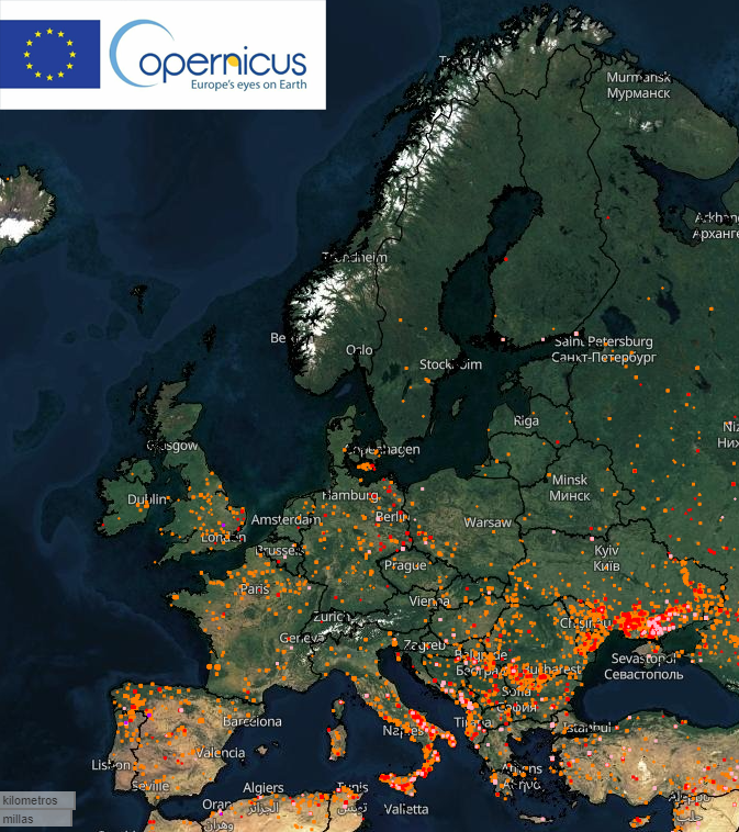 map of fires in Europe