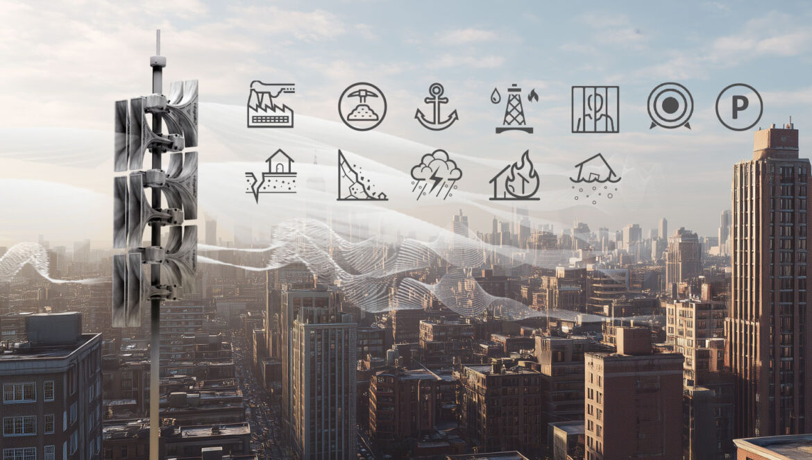 Электронная сирена Pavian с пиктограммами областей применения в системе общественного оповещения и экстренного уведомления