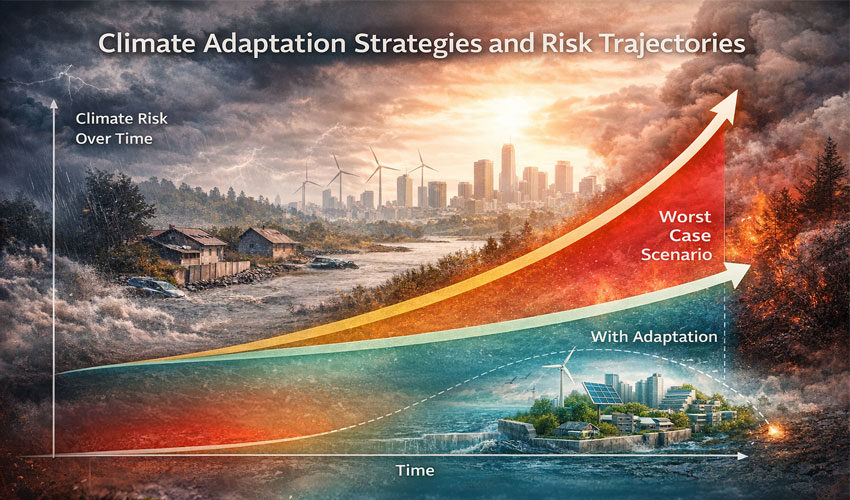 Early warning systems for climate adaptation reducing climate risk over time compared to worst-case scenario