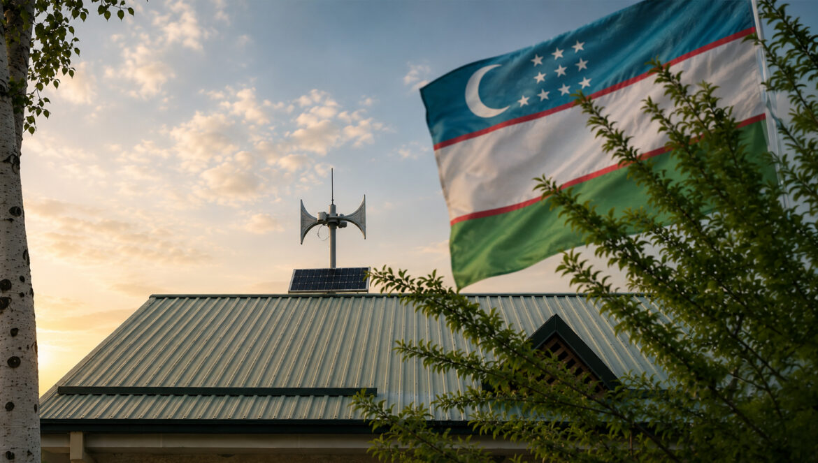GIBON electronic siren installed as part of an early warning system in Uzbekistan's Fergana Valley